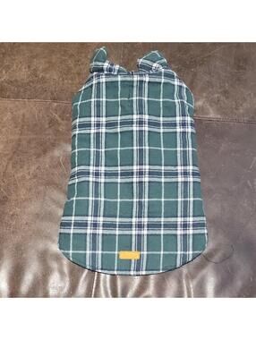 Kuoser Flannel Plaid Warm Dog Coat Jacket Green Black White Size L 134